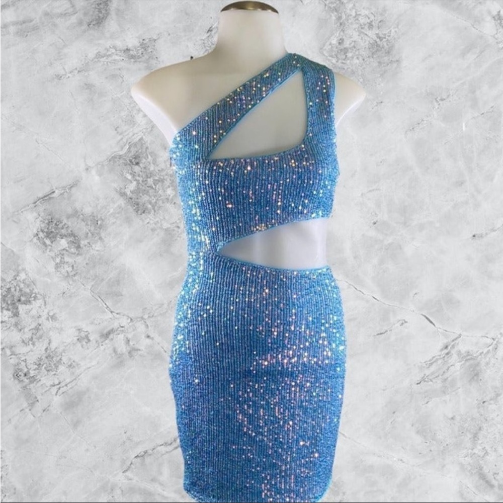 Superdown Cora One Shoulder Dress - Blue Multi